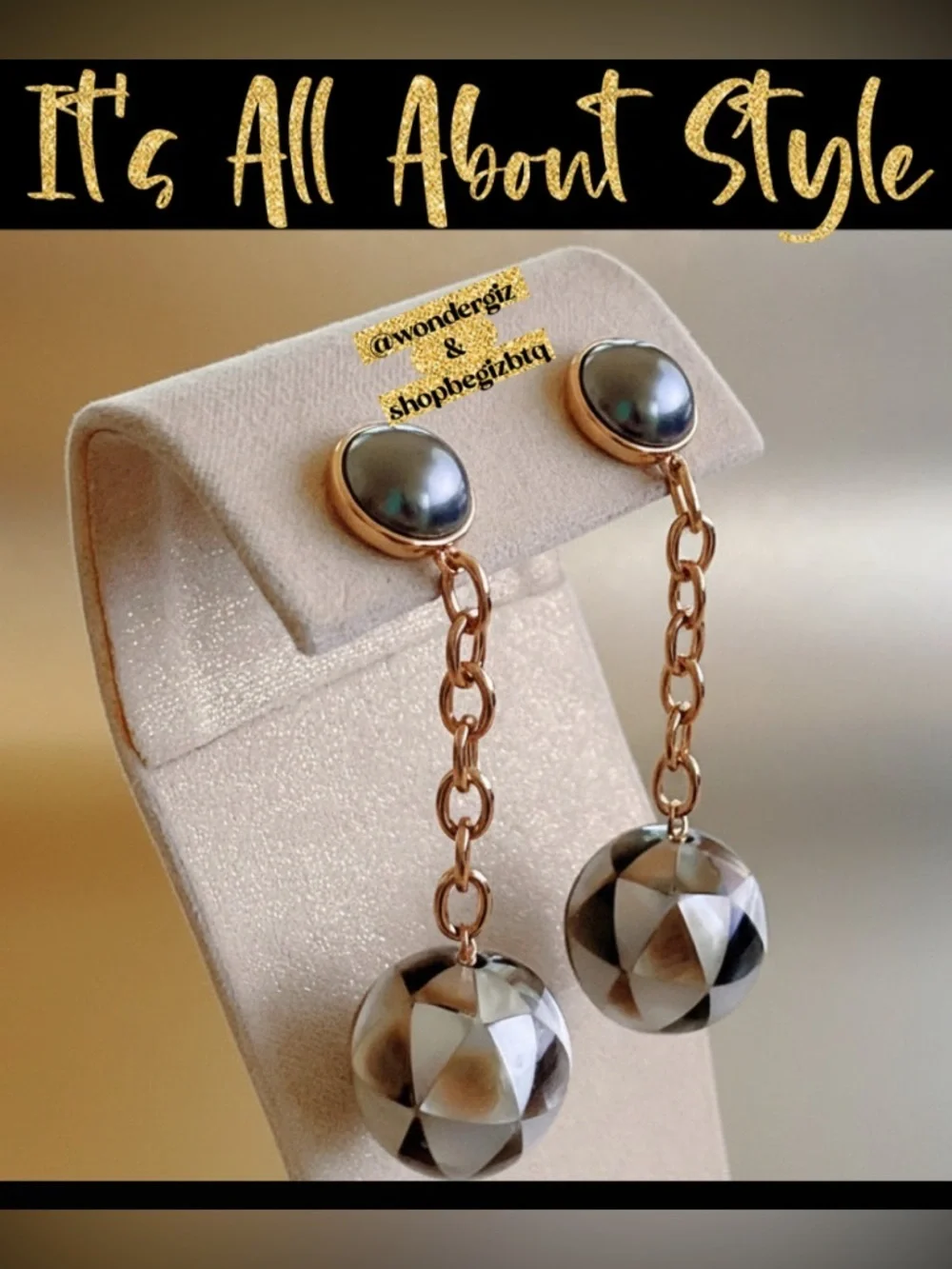 Authentic Tory Burch Faceted Mother of Pearl Linear Ball Drop Earrings
